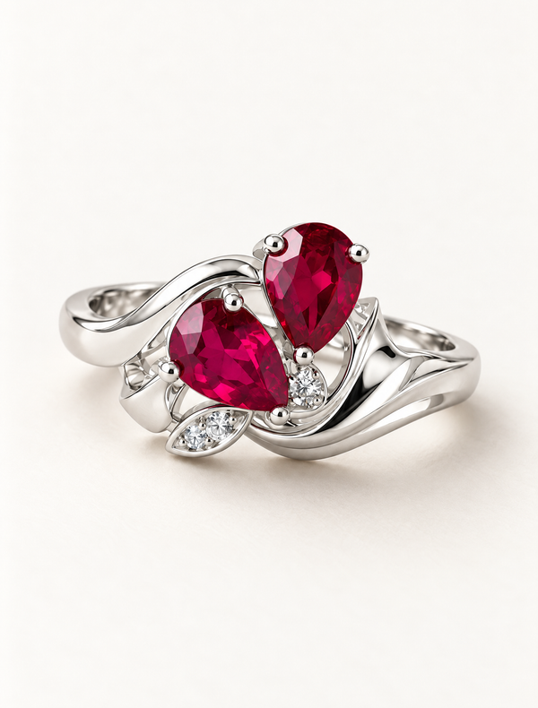 Pink Pear Stone Floral Ring