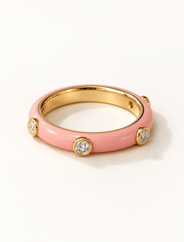 Pink Studded Enamel Ring