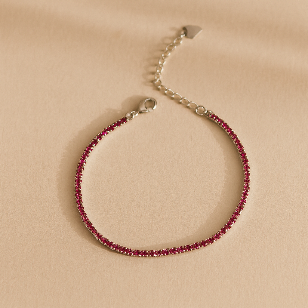 Pink tennis bracelet in sterling silver with 2mm stones for everyday wear