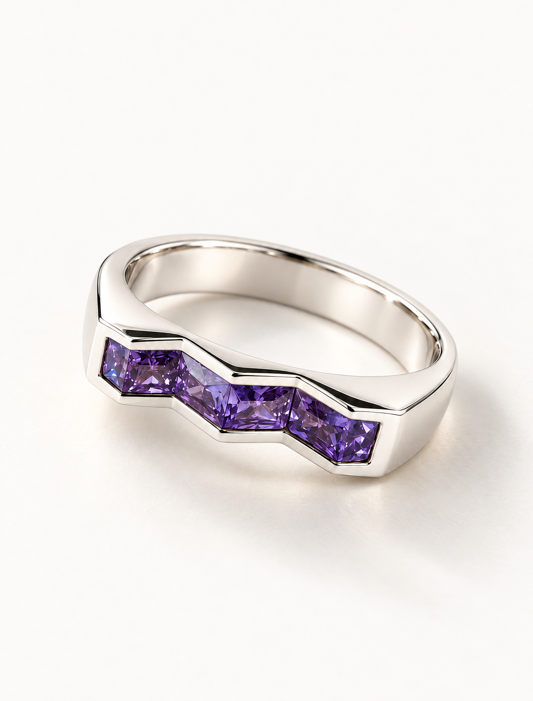 Princess Cut Amethyst Channel Set Ring