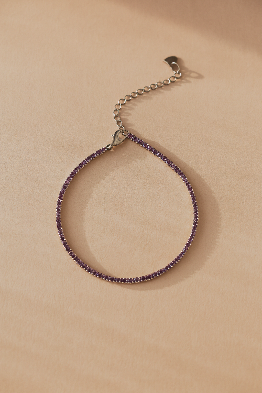 Purple tennis bracelet in sterling silver with 2mm stones for everyday wear