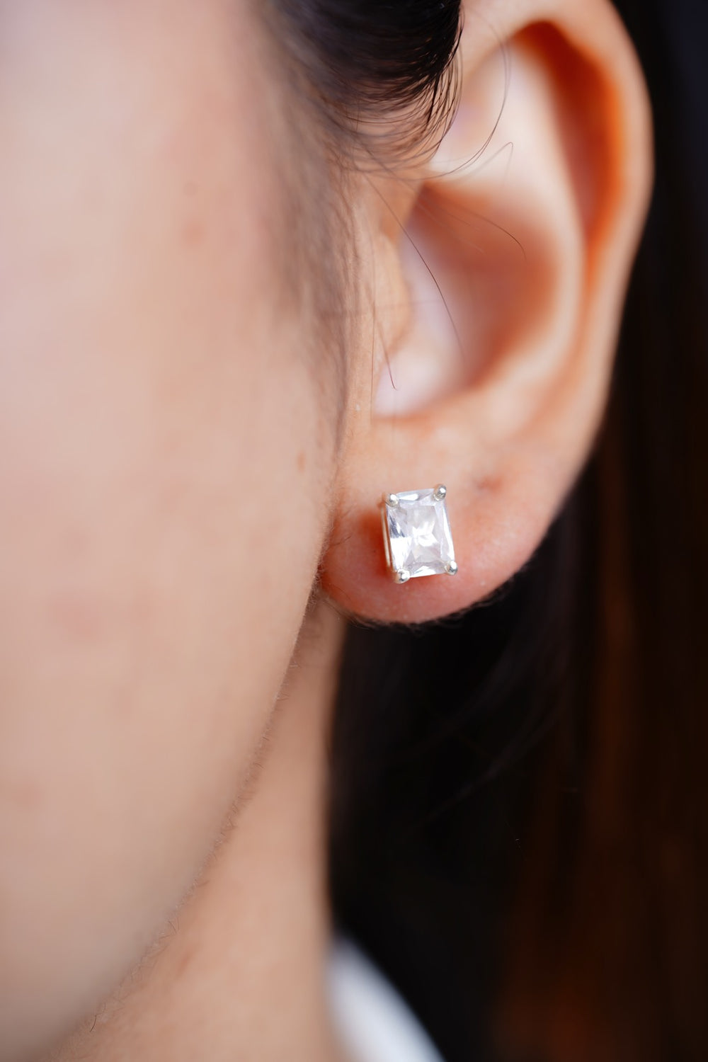 Rectangle Diamond Studs | 925 Sterling Silver Stud Earrings | AJJ
