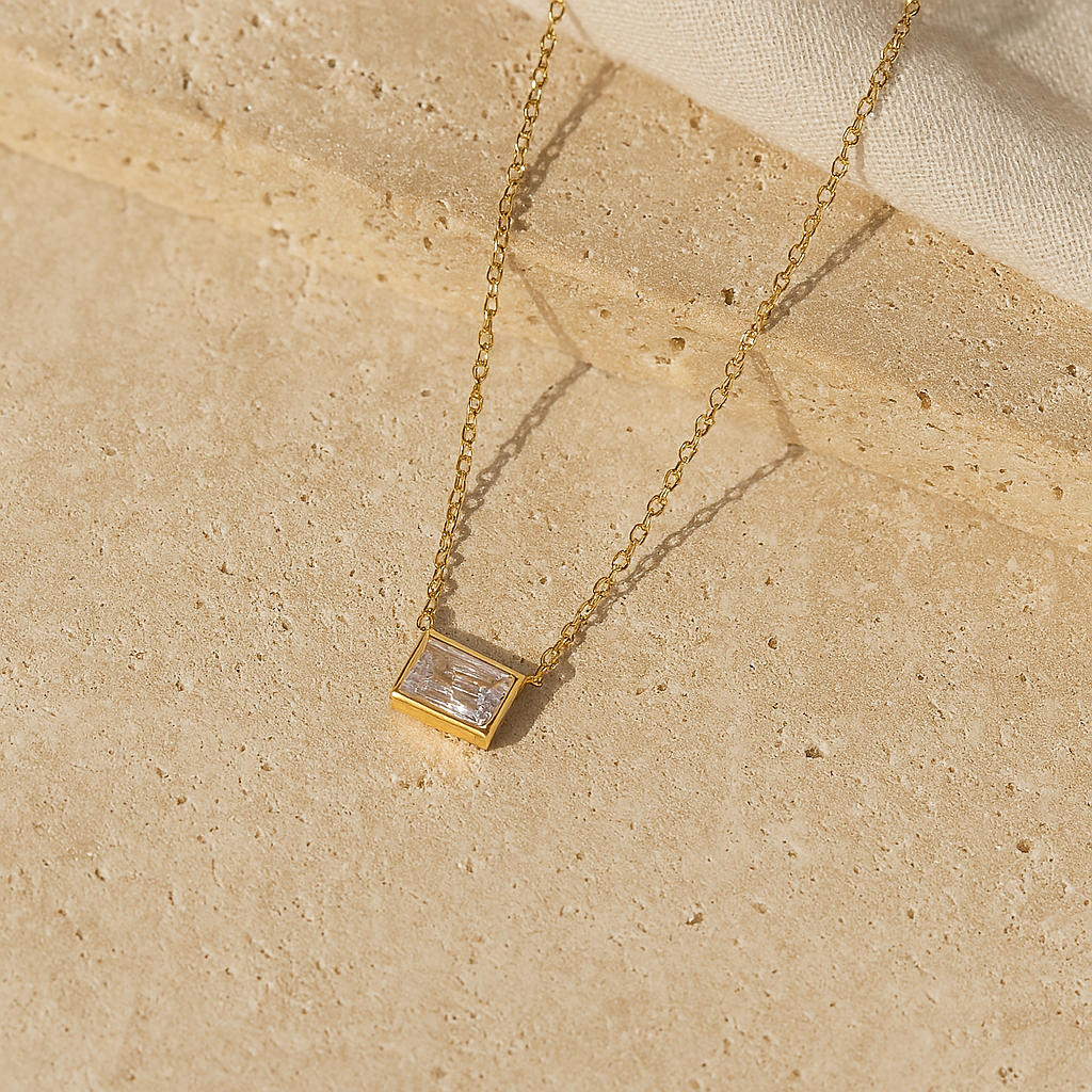 Rectangular Diamond Necklace-Pendants-Gold Vermeil-Anushka Jain Jewellery