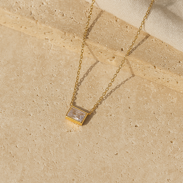 Rectangular Diamond Necklace-Pendants-Gold Vermeil-Anushka Jain Jewellery