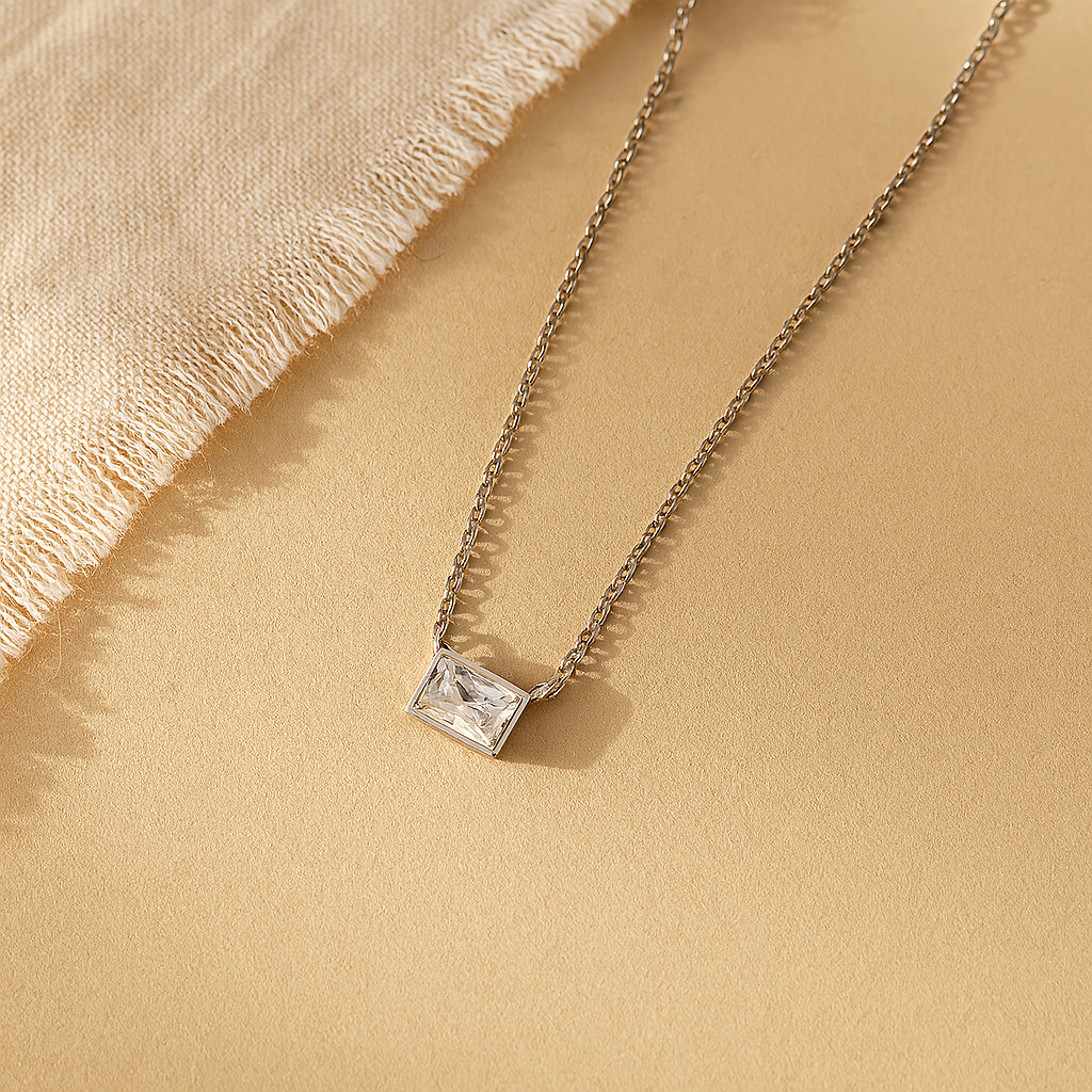 Rectangular Diamond Necklace-Pendants-Silver-Anushka Jain Jewellery