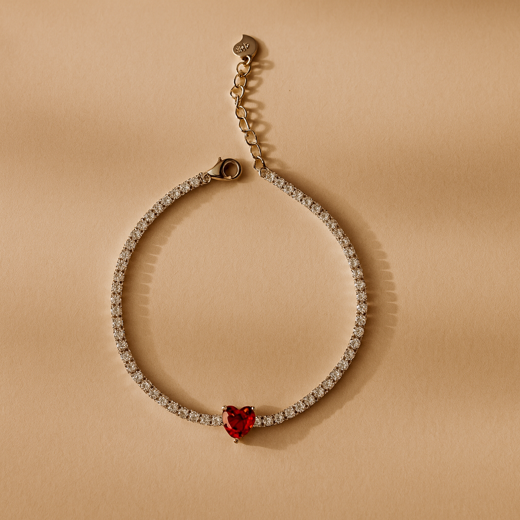 Red Heart Diamond Tennis Bracelet-Bracelets-Anushka Jain Jewellery