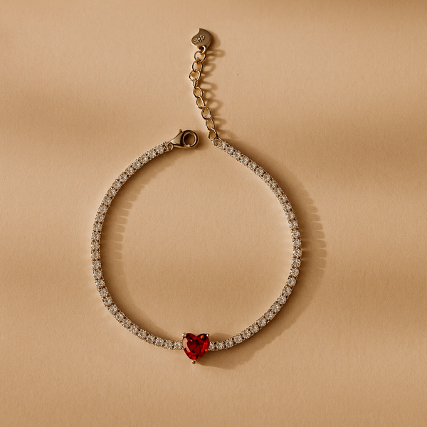 Red Heart Diamond Tennis Bracelet-Bracelets-Anushka Jain Jewellery