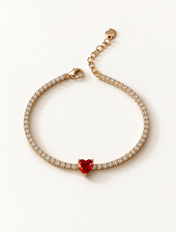 Red Heart Diamond Tennis Bracelet