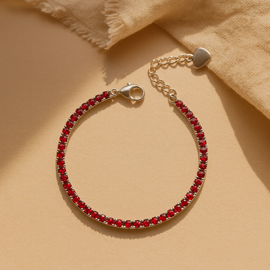 Dainty 2mm ruby tennis bracelet in 925 silver, minimal fine jewellery