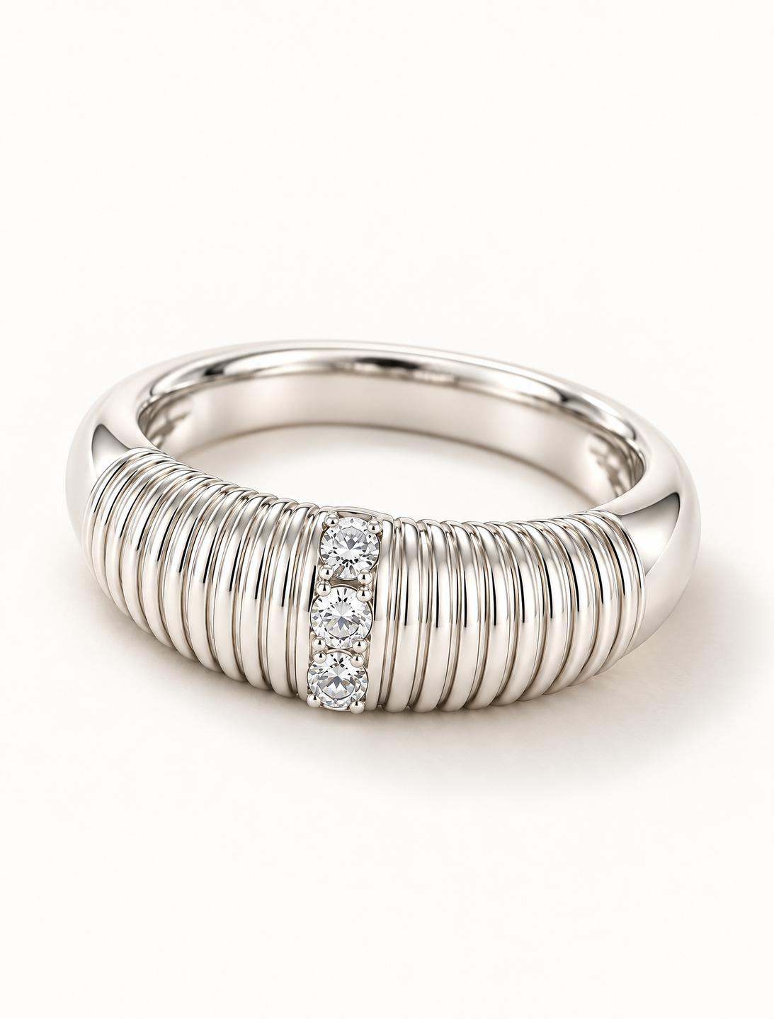 Ribbed Triple Stone Band Ring
