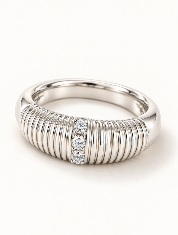 Ribbed Triple Stone Band Ring