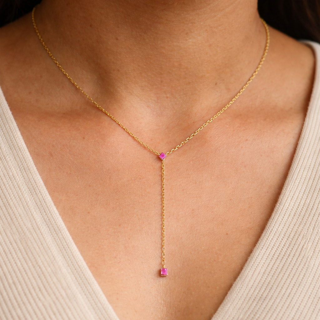 Ruby Drop Lariat Necklace-Pendants-Anushka Jain Jewellery