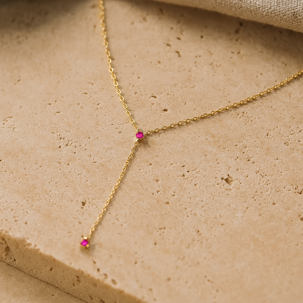 Ruby Drop Lariat Necklace-Pendants-Gold Vermeil-Anushka Jain Jewellery
