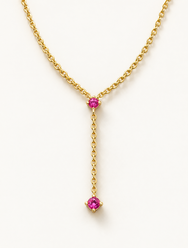 Ruby Drop Lariat Necklace