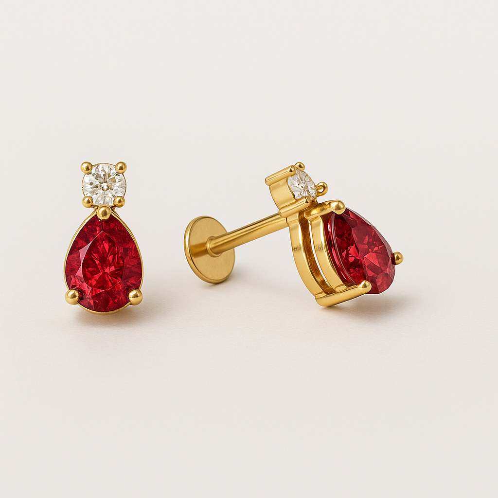 Ruby Drop Studs-Studs-Gold Vermeil-Anushka Jain Jewellery