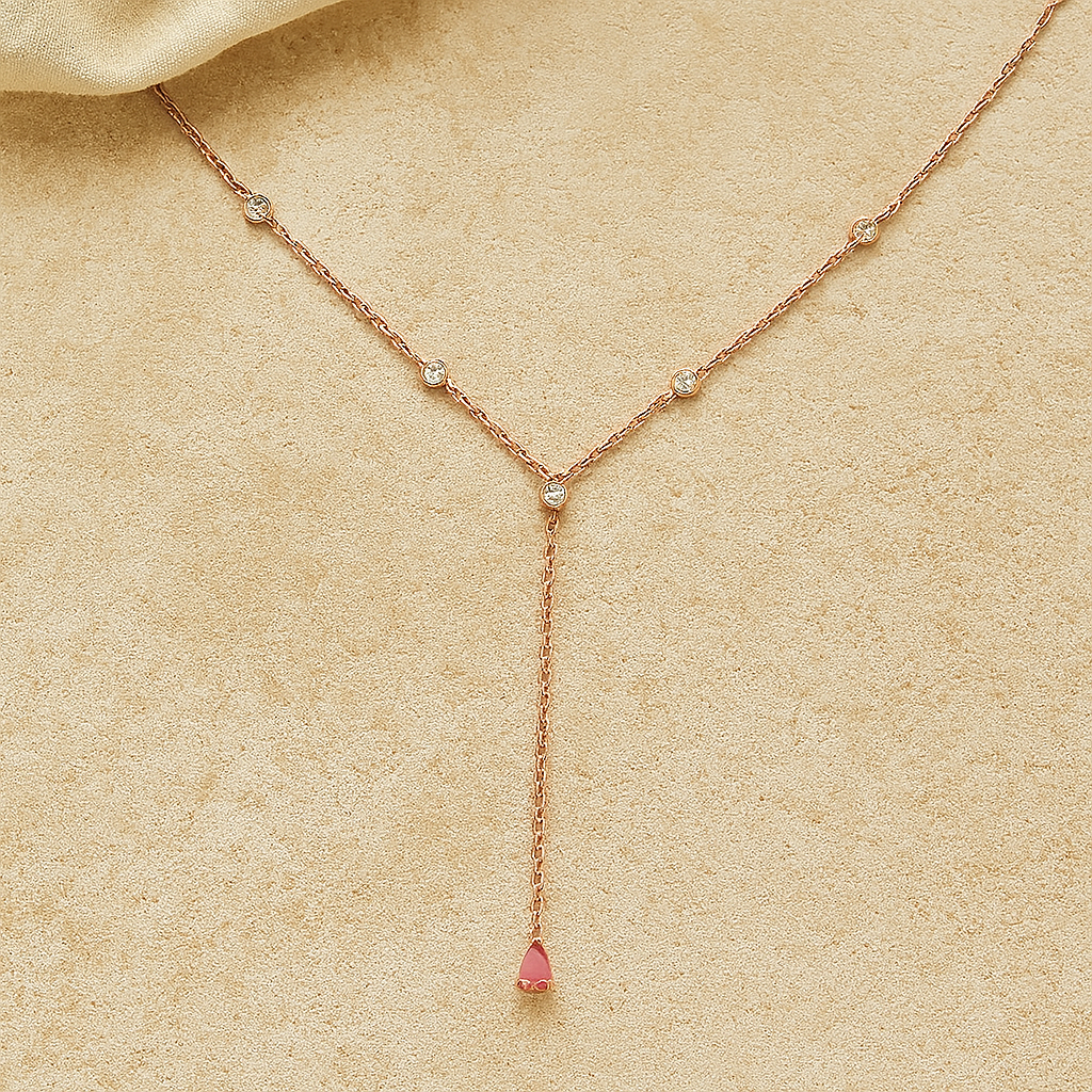 Ruby Duet Lariat Necklace-Pendants-Anushka Jain Jewellery