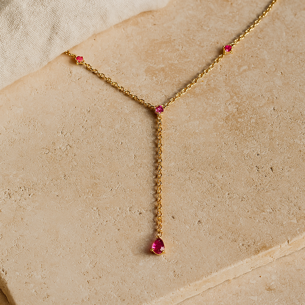 Ruby Lariat Necklace-Lariats-Anushka Jain Jewellery