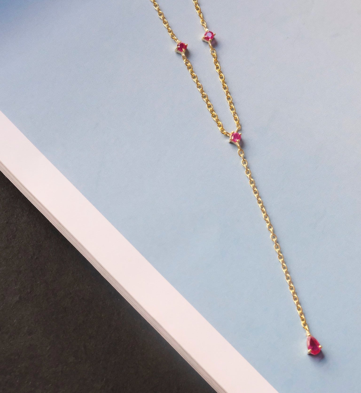 Ruby Lariat Necklace-Lariats-Anushka Jain Jewellery