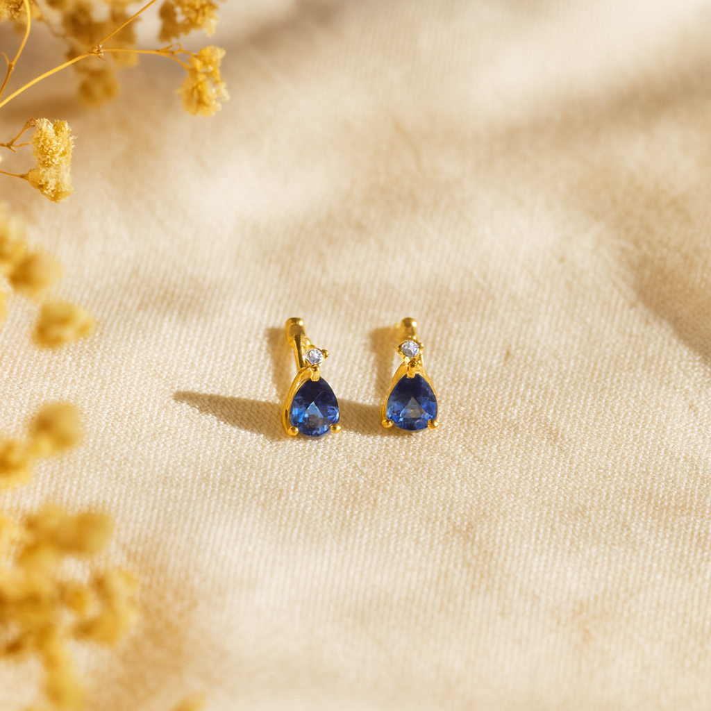 Sapphire Drop Studs-Studs-Gold Vermeil-Anushka Jain Jewellery