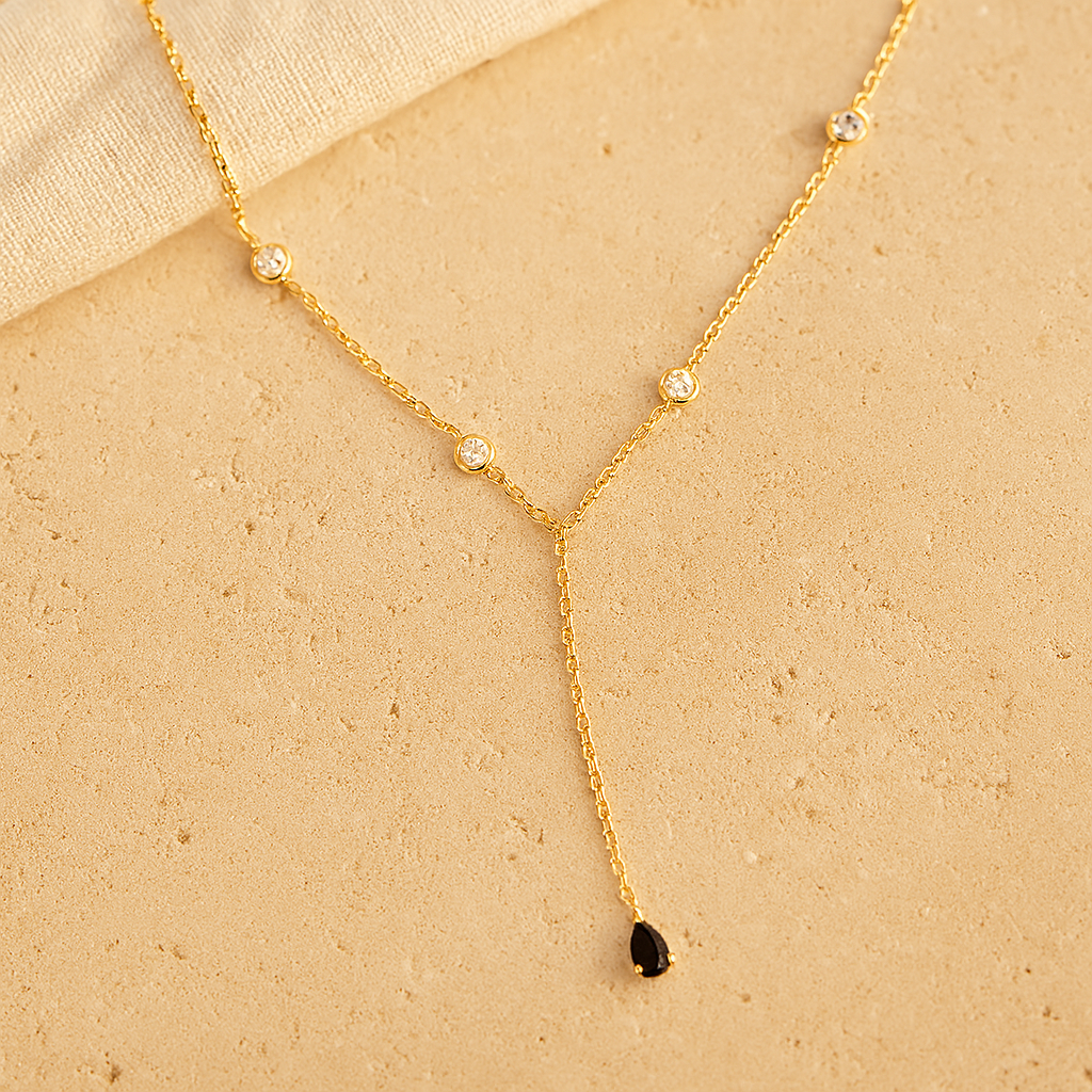 Sapphire Duet Lariat Necklace-Lariats-Gold Vermeil-Anushka Jain Jewellery