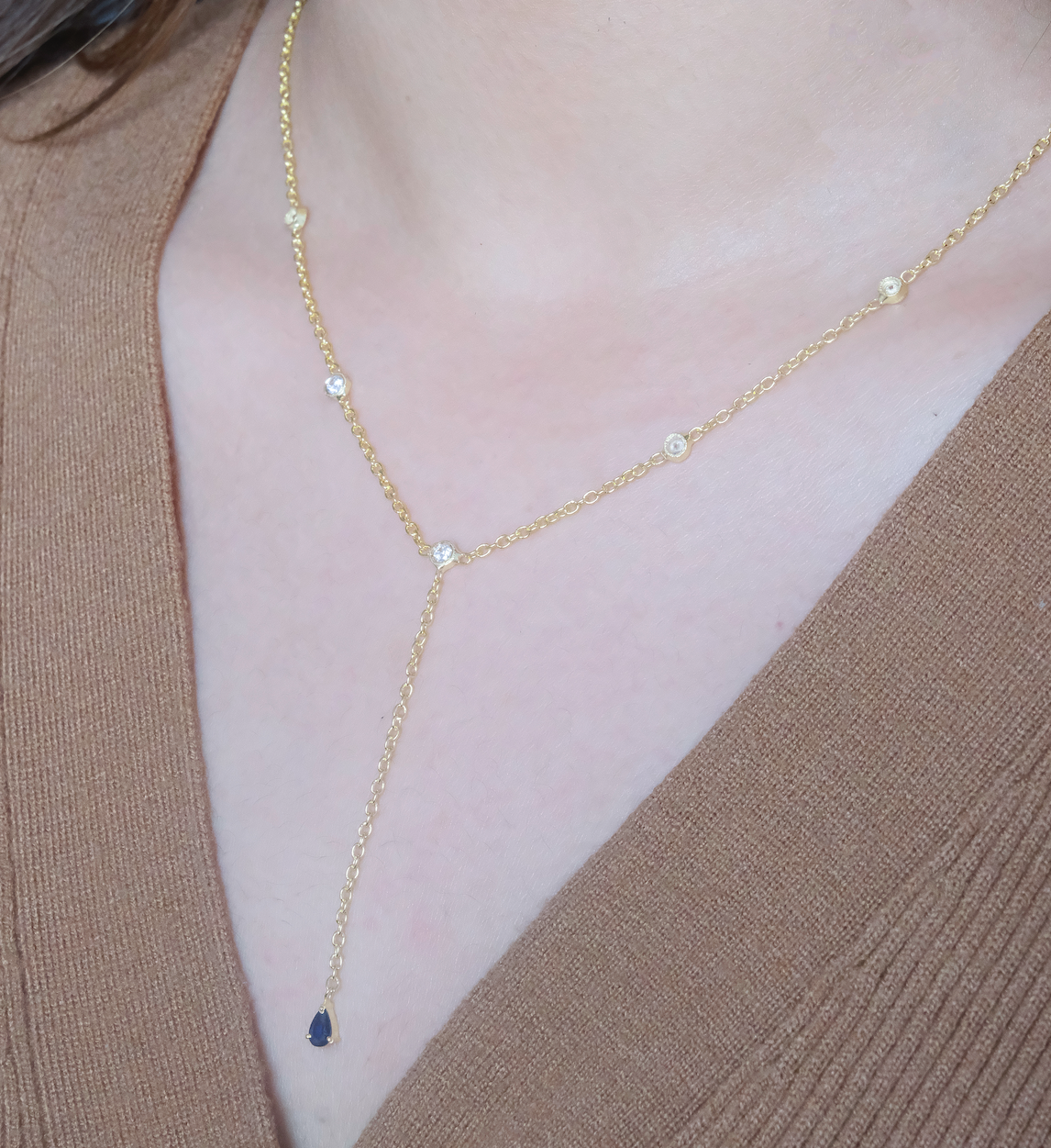 Sapphire Duet Lariat Necklace-Lariats-Anushka Jain Jewellery