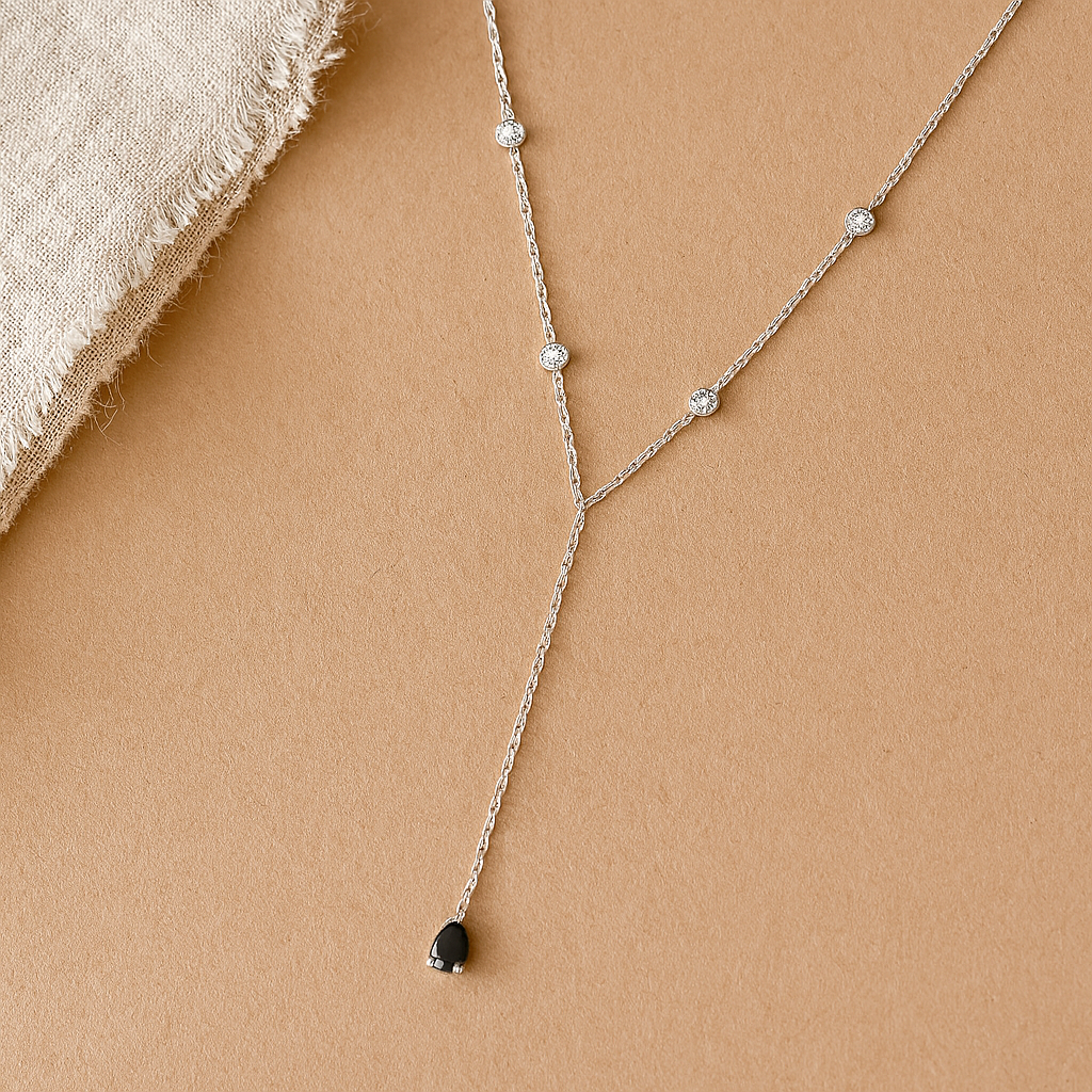 Sapphire Duet Lariat Necklace-Lariats-Silver-Anushka Jain Jewellery