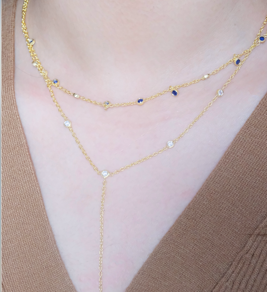 Sapphire Duet Lariat Necklace-Lariats-Anushka Jain Jewellery