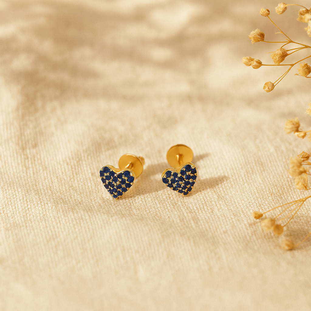 Sapphire Heart Studs-Studs-Gold Vermeil-Anushka Jain Jewellery