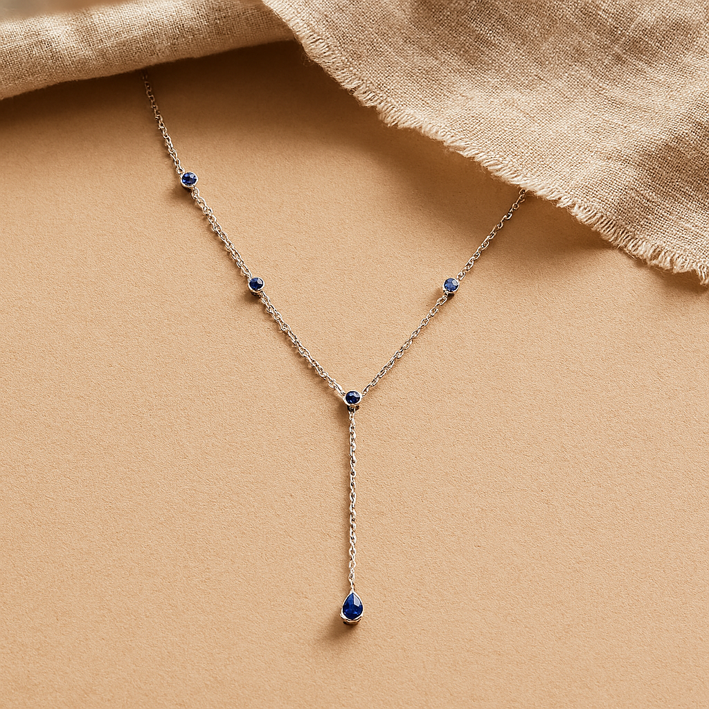 Sapphire Lariat Necklace-Lariats-Silver-Anushka Jain Jewellery