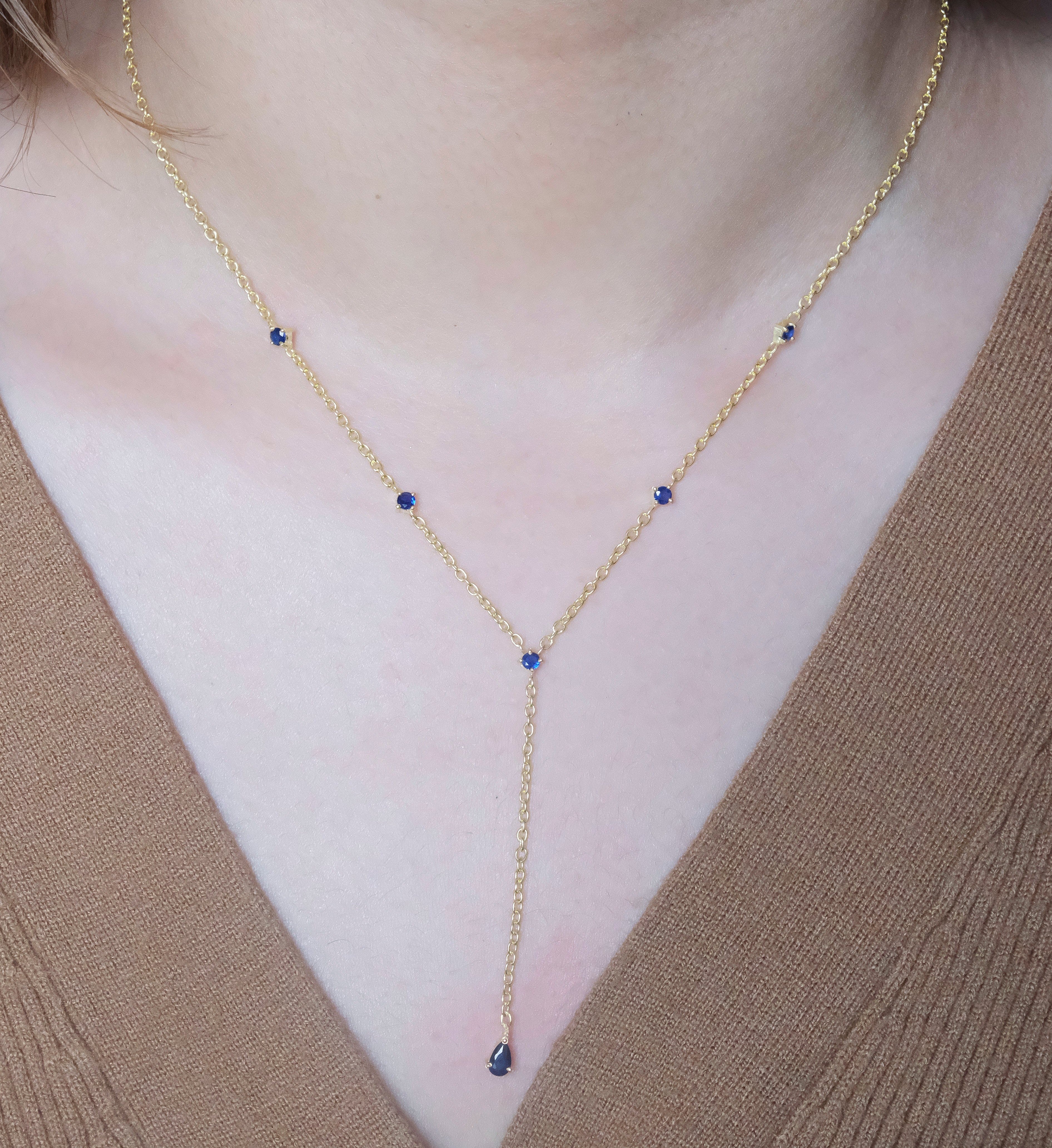 Sapphire Lariat Necklace-Lariats-Anushka Jain Jewellery