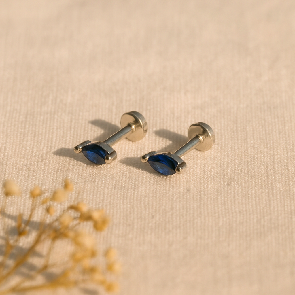 Sapphire Marquise Studs-Studs-Silver-Anushka Jain Jewellery