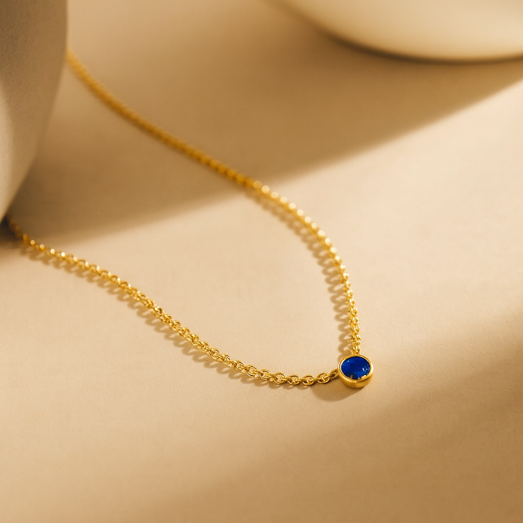 Sapphire Solitaire Necklace-Pendants-Gold Vermeil-Anushka Jain Jewellery