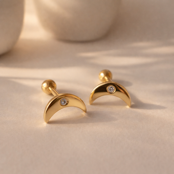 Single Diamond Moon Studs-Anushka Jain Jewellery