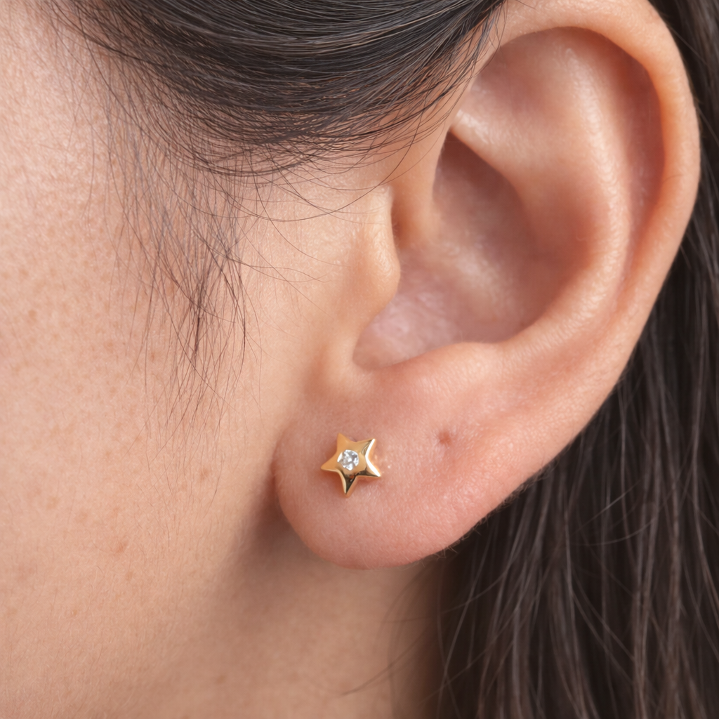 Single Diamond Star Studs-Anushka Jain Jewellery
