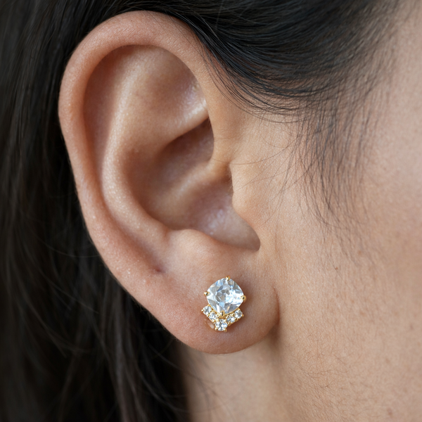 Square Diamond Line Studs-Anushka Jain Jewellery