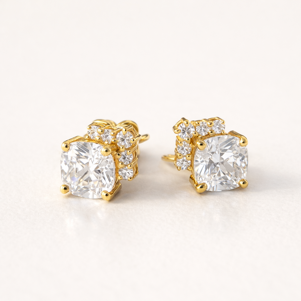 Square Diamond Line Studs-Anushka Jain Jewellery
