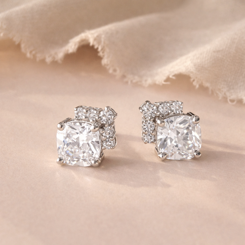 Square Diamond Line Studs-Anushka Jain Jewellery