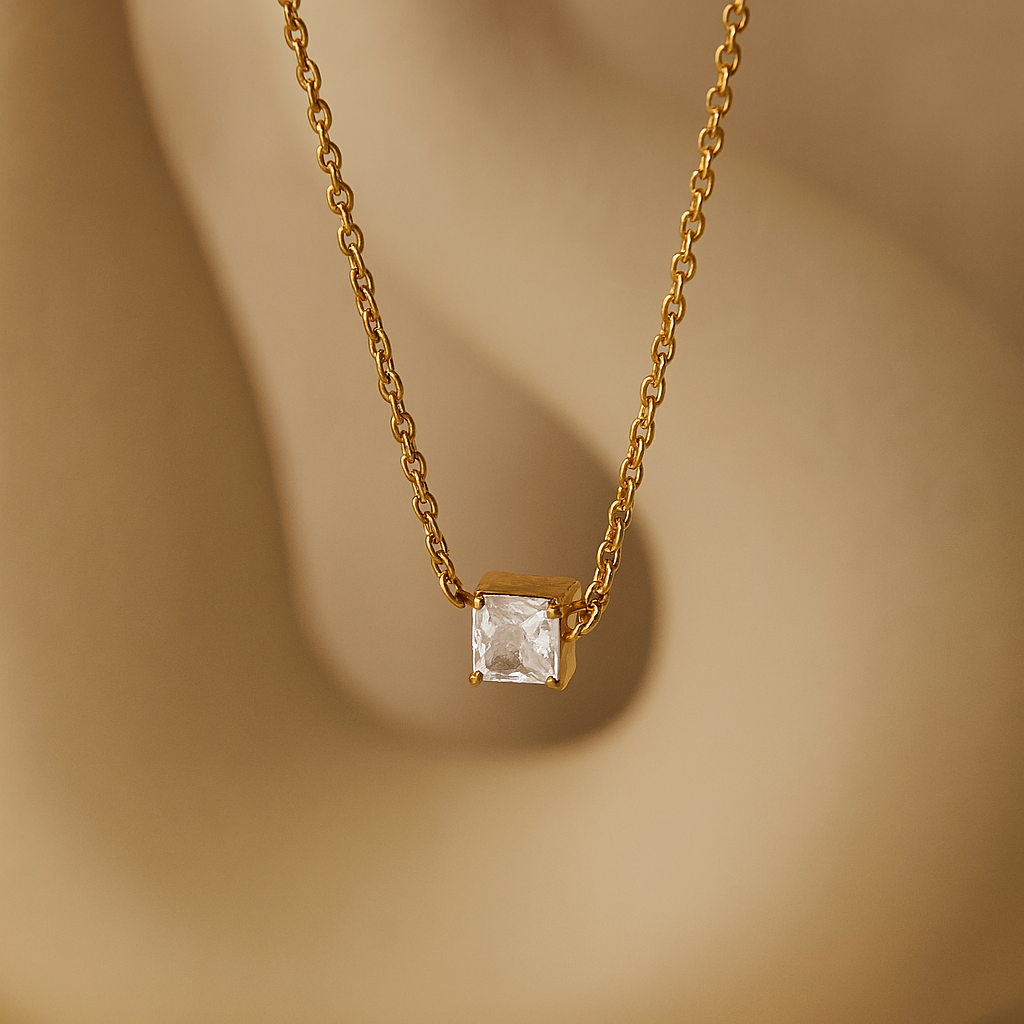 Square Diamond Necklace-Pendants-Gold Vermeil-Anushka Jain Jewellery