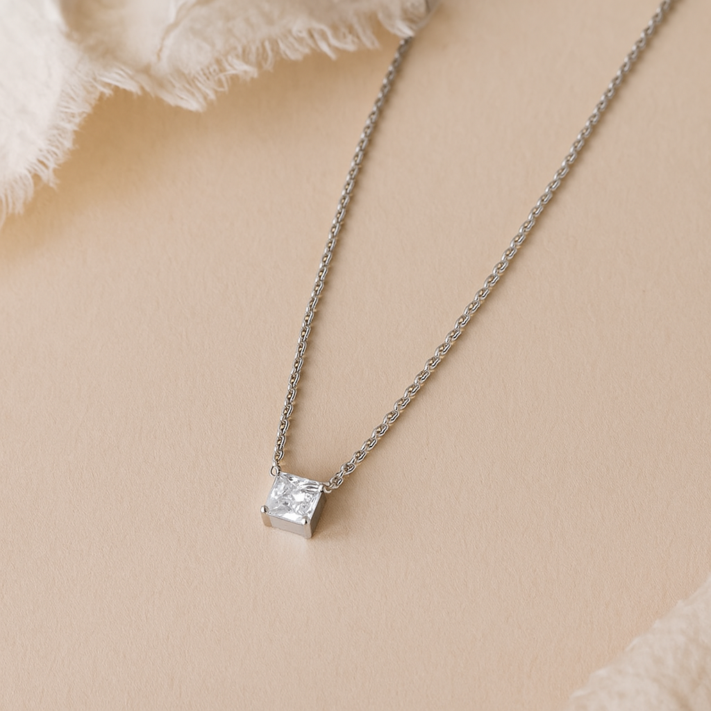 Square Diamond Necklace-Pendants-Silver-Anushka Jain Jewellery