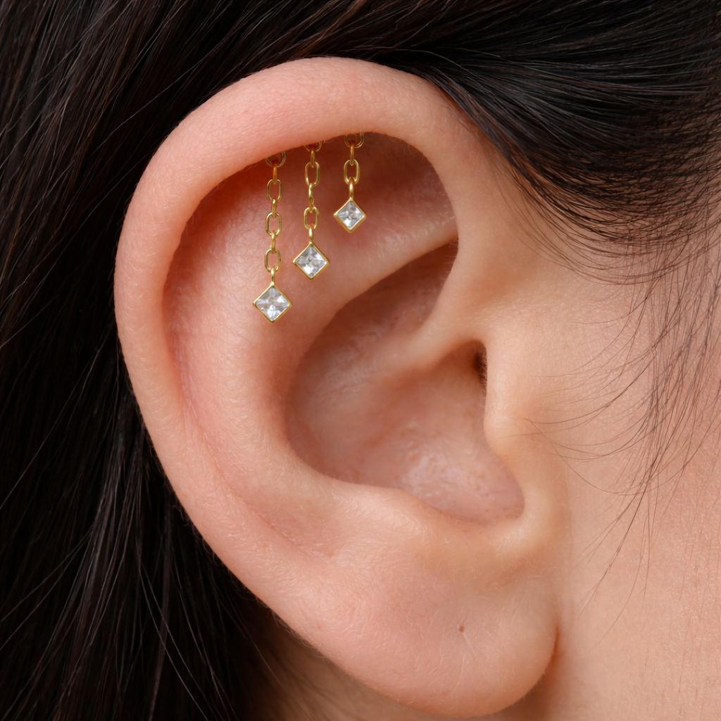 Square Hanging Studs-Anushka Jain Jewellery