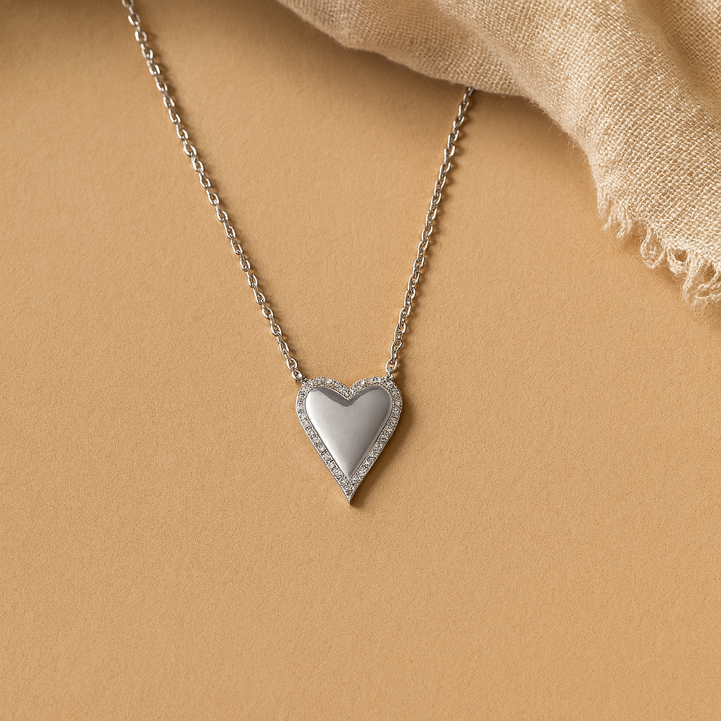 Studded Heart Necklace-Pendants-Silver-Anushka Jain Jewellery