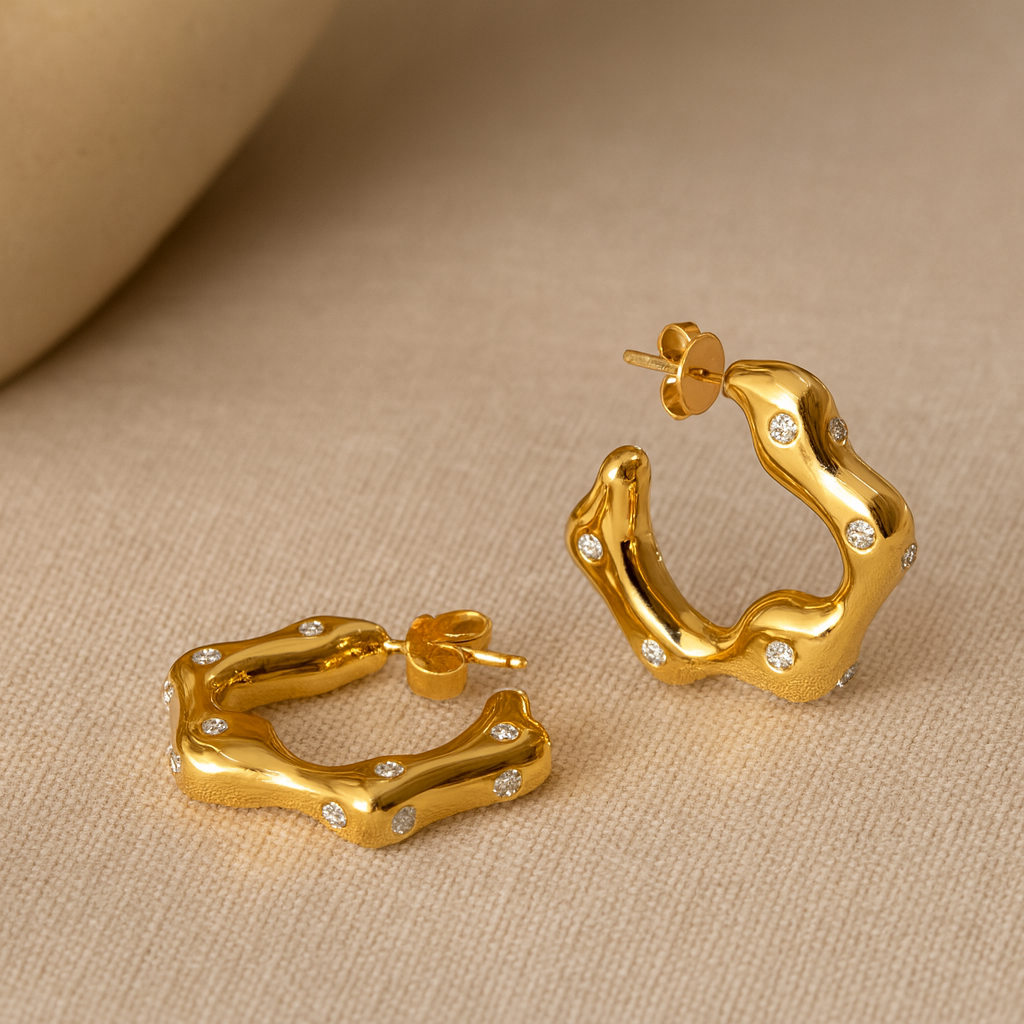 Studded Wave Hoops-Hoops-Anushka Jain Jewellery