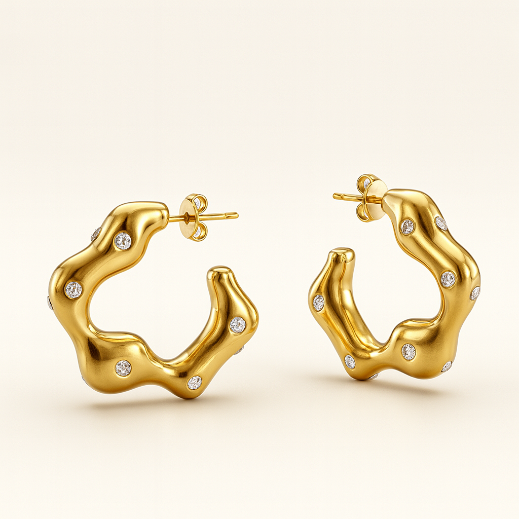 Studded Wave Hoops-Hoops-Anushka Jain Jewellery