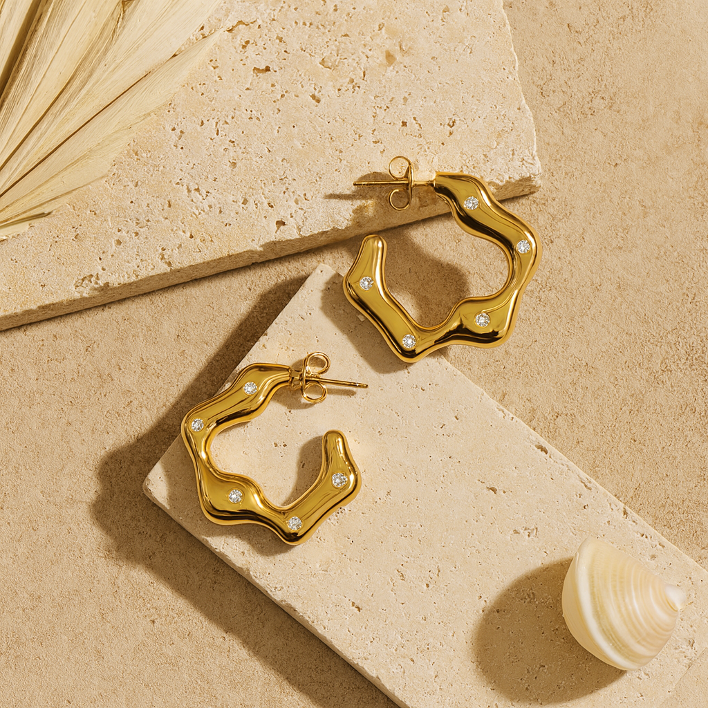 Studded Wave Hoops-Hoops-Anushka Jain Jewellery