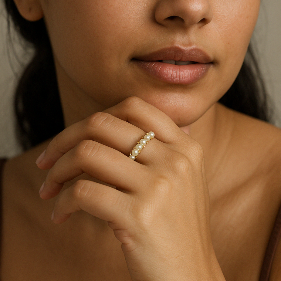 Thin Pearl Ring-Rings-Anushka Jain Jewellery