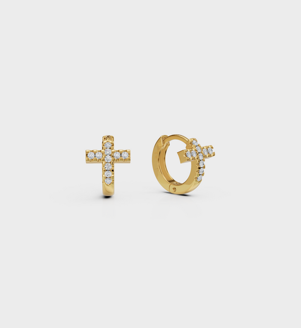 Tiny Pave Cross Huggie Earring-Huggie-Anushka Jain Jewellery