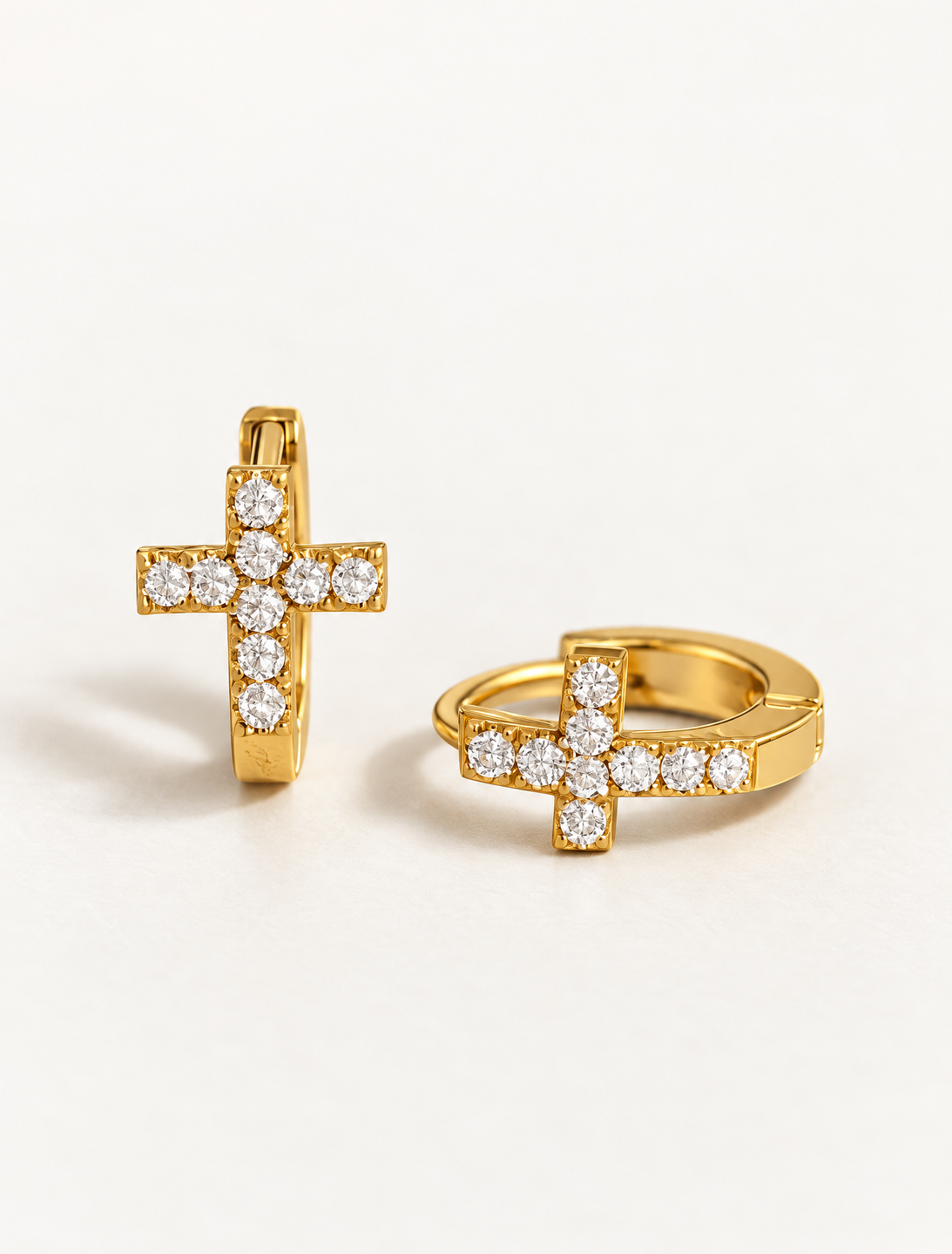 Tiny Pave Cross Huggie Earring