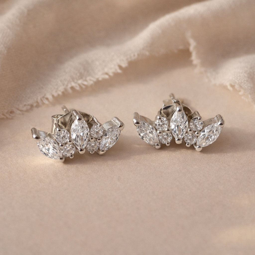 Tri Diamond Marquise Studs-Anushka Jain Jewellery