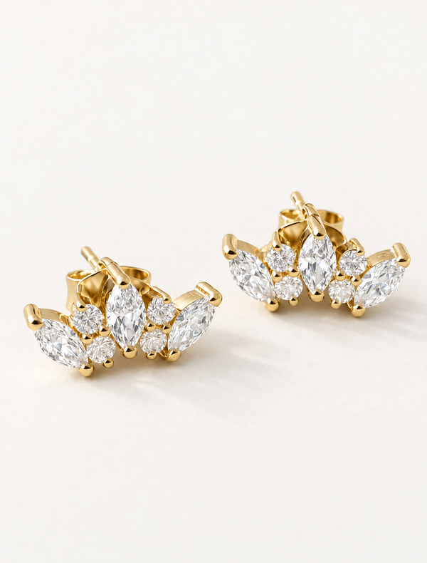 Tri Diamond Marquise Studs