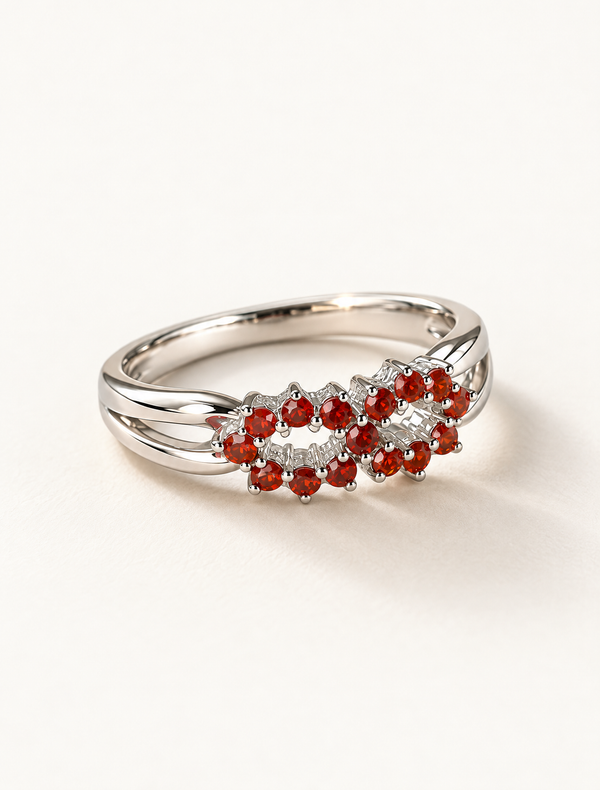 Twin Blossom Orange CZ Ring